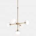 Lampada a Sospensione 5 Luci in Ottone Naturale e Vetro - Molecola by Il Fanale