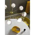 Lampada a Sospensione 8 Luci in Ottone Naturale e Vetro - Molecola by Il Fanale Viadurini