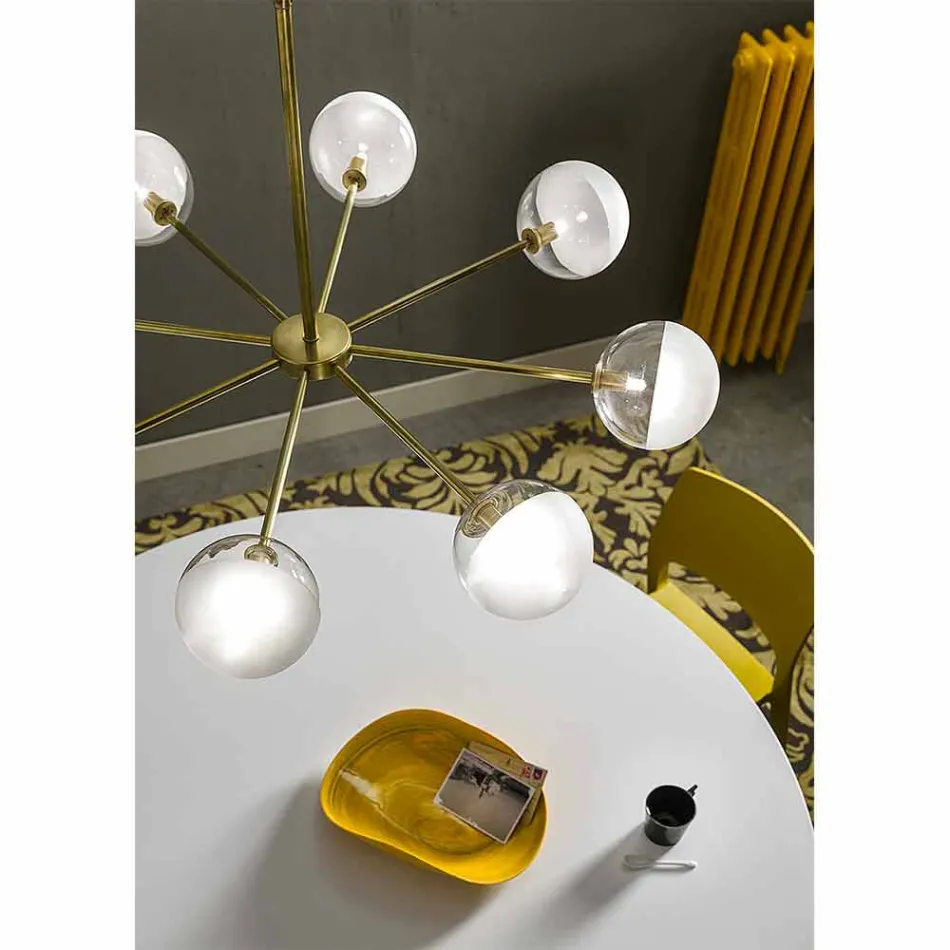 Lampada a Sospensione 8 Luci in Ottone Naturale e Vetro - Molecola by Il Fanale Viadurini