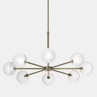 Lampada a Sospensione 8 Luci in Ottone Naturale e Vetro - Molecola by Il Fanale Viadurini