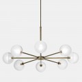 Lampada a Sospensione 8 Luci in Ottone Naturale e Vetro - Molecola by Il Fanale