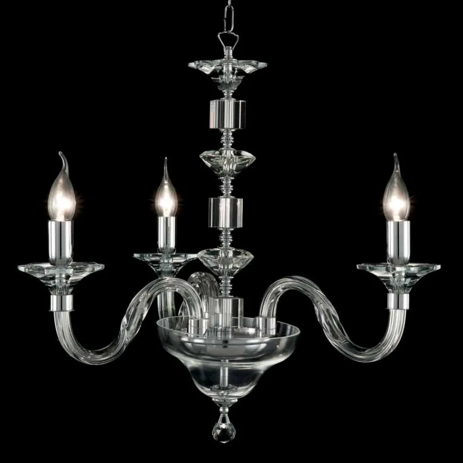 Lampada a sospensione a 3 luci in vetro e cristallo Ivy, made in Italy Viadurini