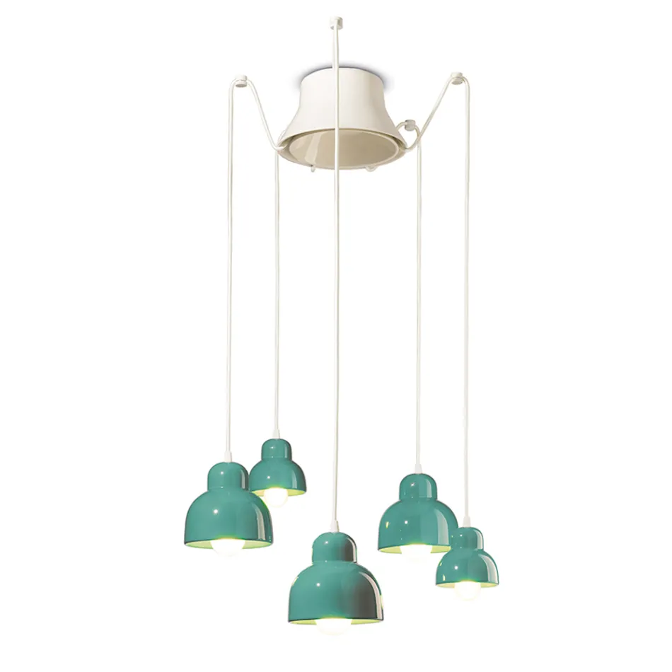 Lampada a Sospensione a 5 Elementi Colorati Made in Italy - Berimbau Viadurini