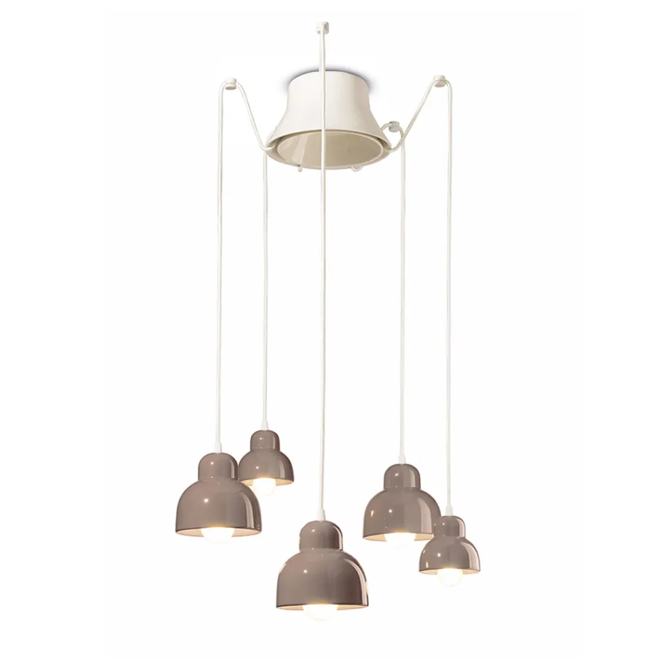 Lampada a Sospensione a 5 Elementi Colorati Made in Italy - Berimbau Viadurini