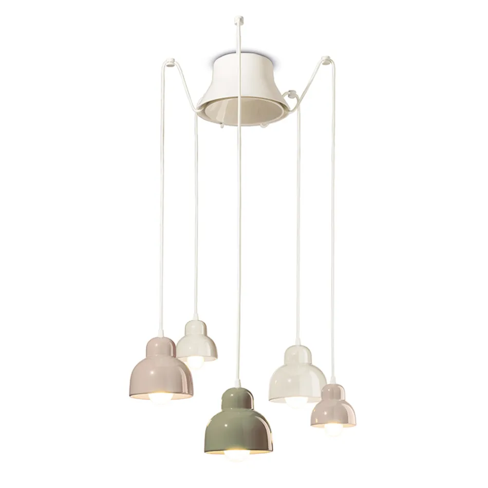 Lampada a Sospensione a 5 Elementi Colorati Made in Italy - Berimbau Viadurini