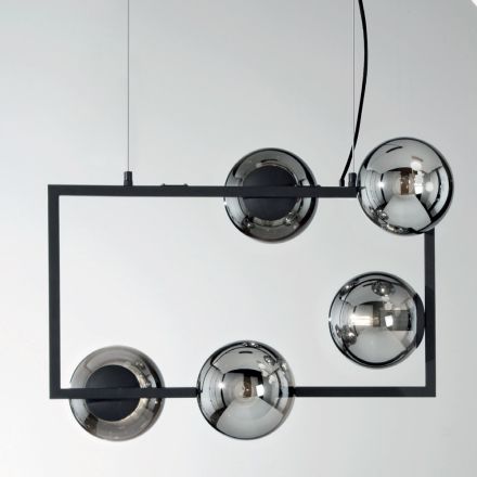 Lampada a Sospensione a 5 Luci in Metallo e Vetro Soffiato Moderna - Birga Viadurini