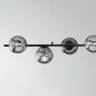 Lampada a Sospensione a 6 Luci in Metallo e Vetro Soffiato Moderna - Birga Viadurini