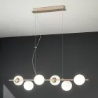 Lampada a Sospensione a 6 Luci in Metallo e Vetro Soffiato Moderna - Birga Viadurini