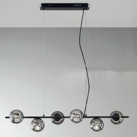 Lampada a Sospensione a 6 Luci in Metallo e Vetro Soffiato Moderna - Birga Viadurini