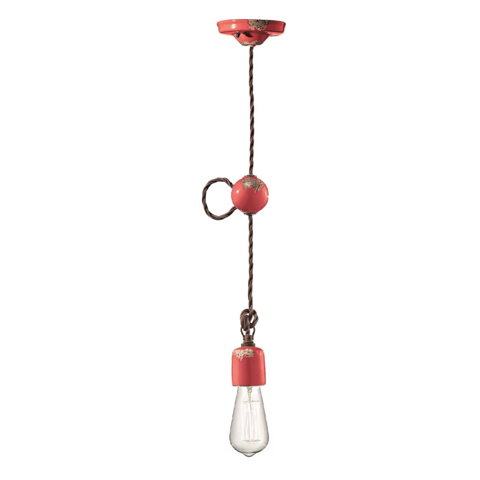 Lampada a Sospensione Artigianale Industriale in Ferro e Ceramica - Vintage Viadurini