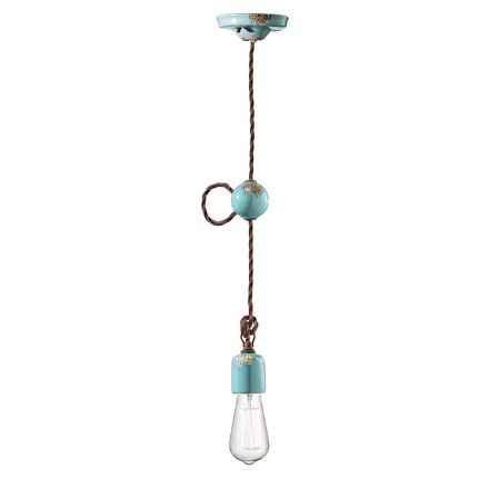 Lampada a Sospensione Artigianale Industriale in Ferro e Ceramica - Vintage Viadurini
