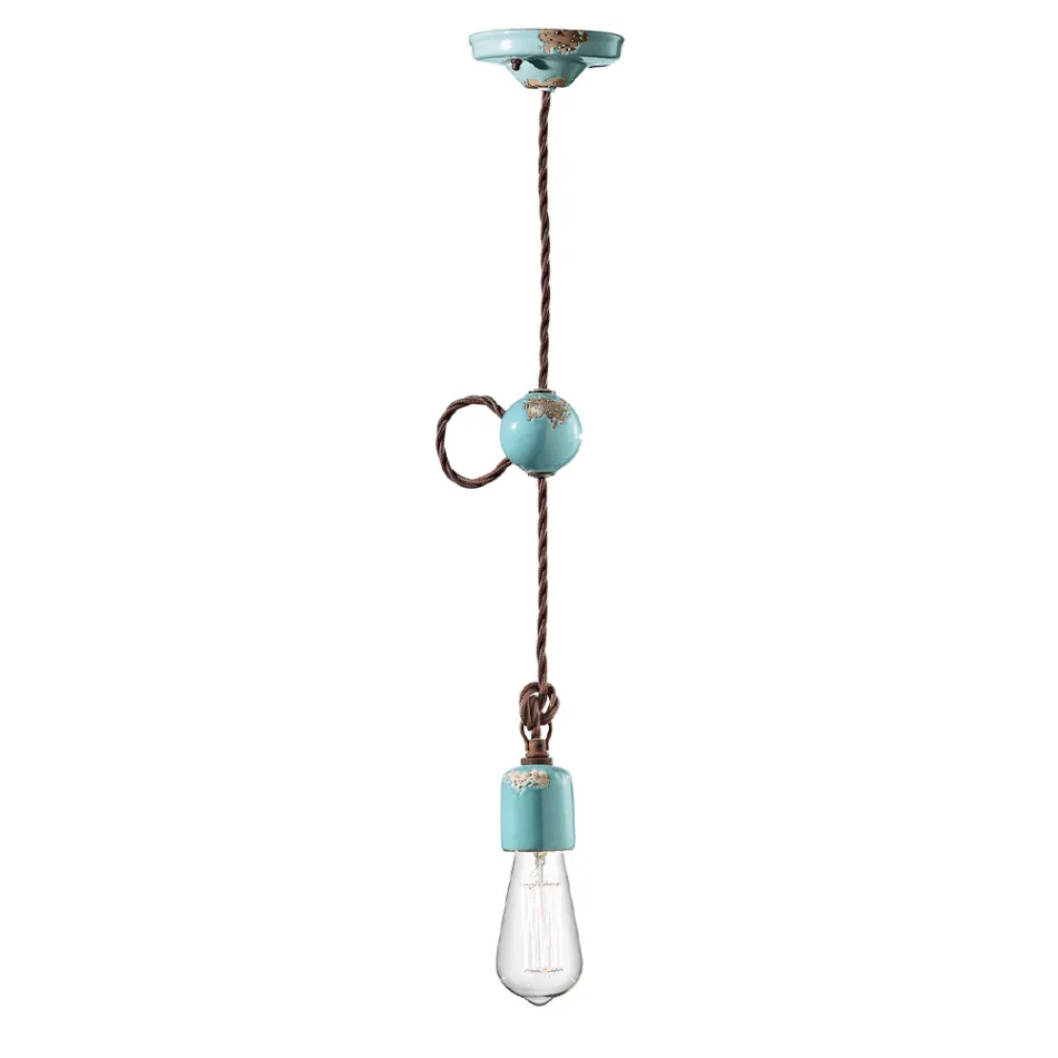 Lampada a Sospensione Artigianale Industriale in Ferro e Ceramica - Vintage Viadurini