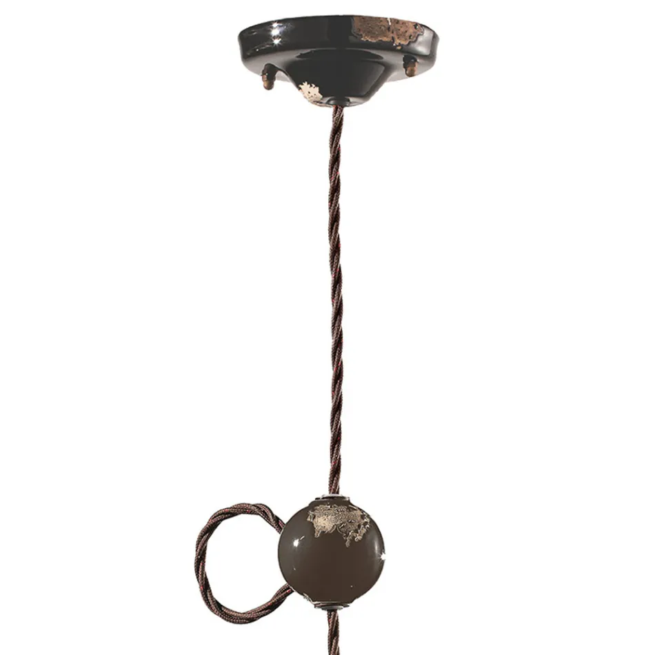 Lampada a Sospensione Artigianale Industriale in Ferro e Ceramica - Vintage Viadurini