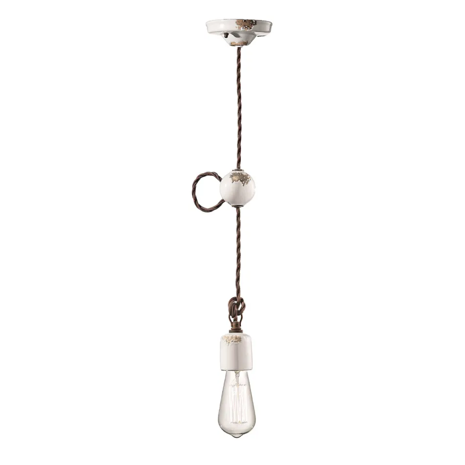 Lampada a Sospensione Artigianale Industriale in Ferro e Ceramica - Vintage Viadurini