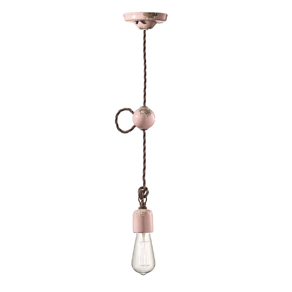 Lampada a Sospensione Artigianale Industriale in Ferro e Ceramica - Vintage Viadurini