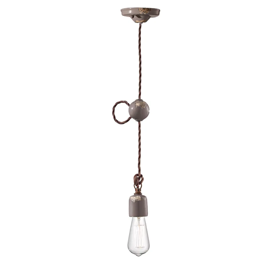 Lampada a Sospensione Artigianale Industriale in Ferro e Ceramica - Vintage Viadurini