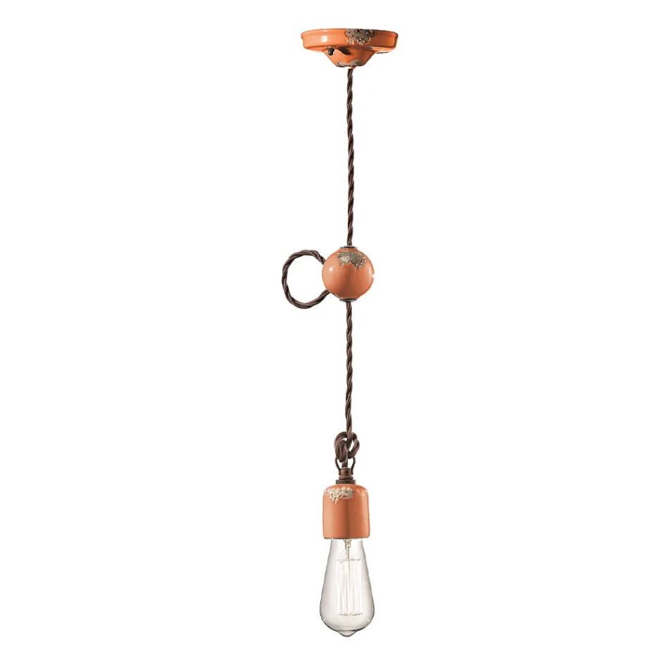 Lampada a Sospensione Artigianale Industriale in Ferro e Ceramica - Vintage Viadurini