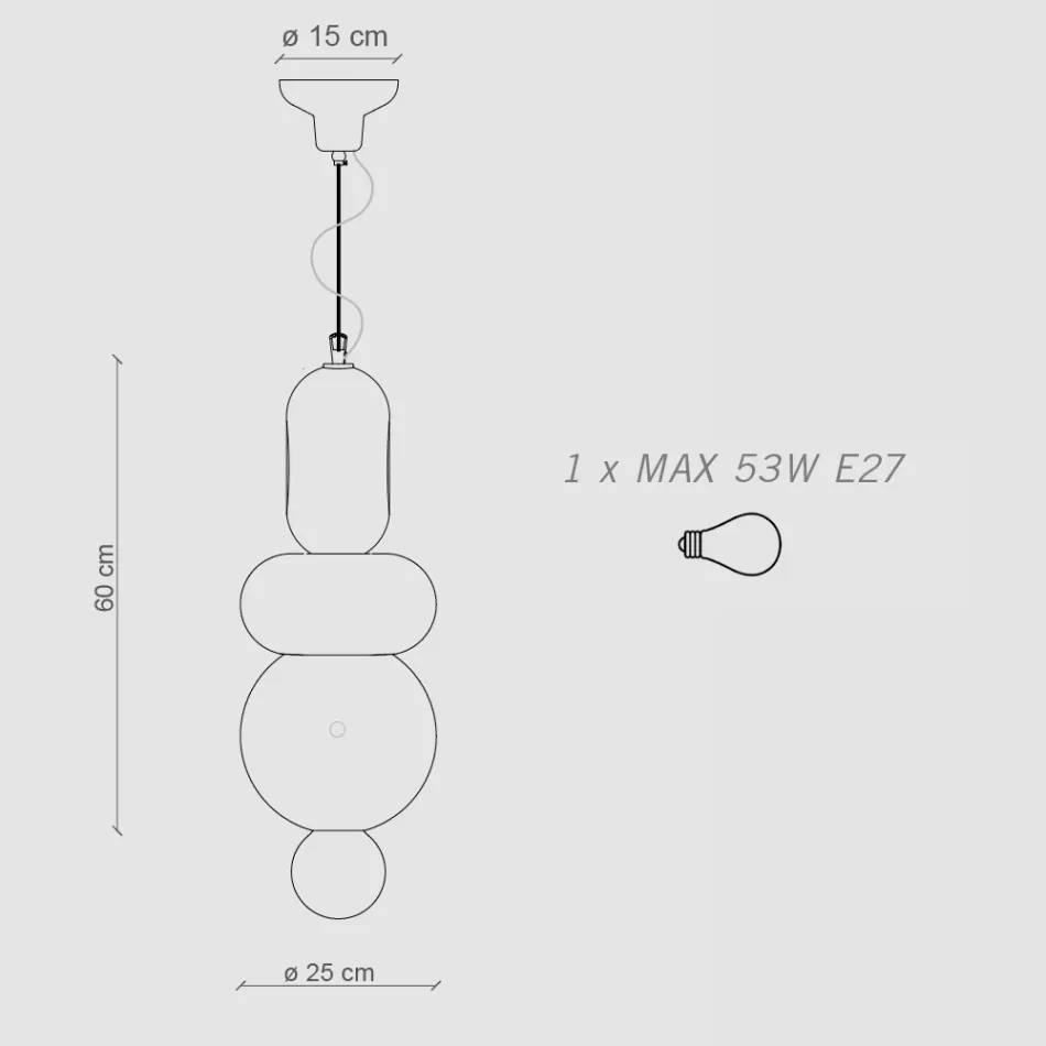 Lampada a Sospensione con 3 Elementi di Diverse Forme Made in Italy - Bumbum Viadurini