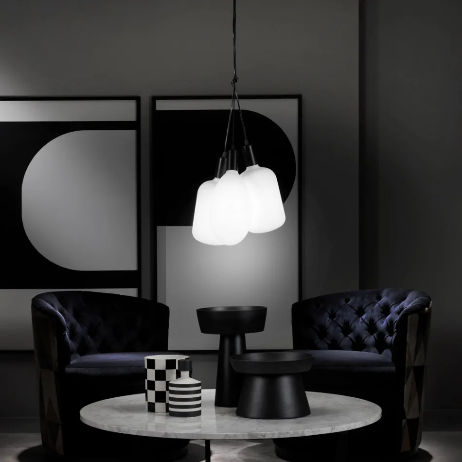 Lampada a Sospensione con 3 Luci in Metallo e Vetro Ceramico Made in Italy - Speak Viadurini
