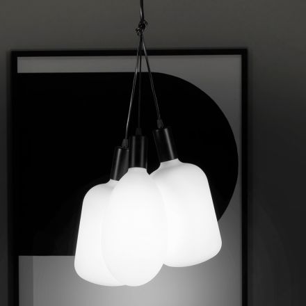 Lampada a Sospensione con 3 Luci in Metallo e Vetro Ceramico Made in Italy - Speak Viadurini