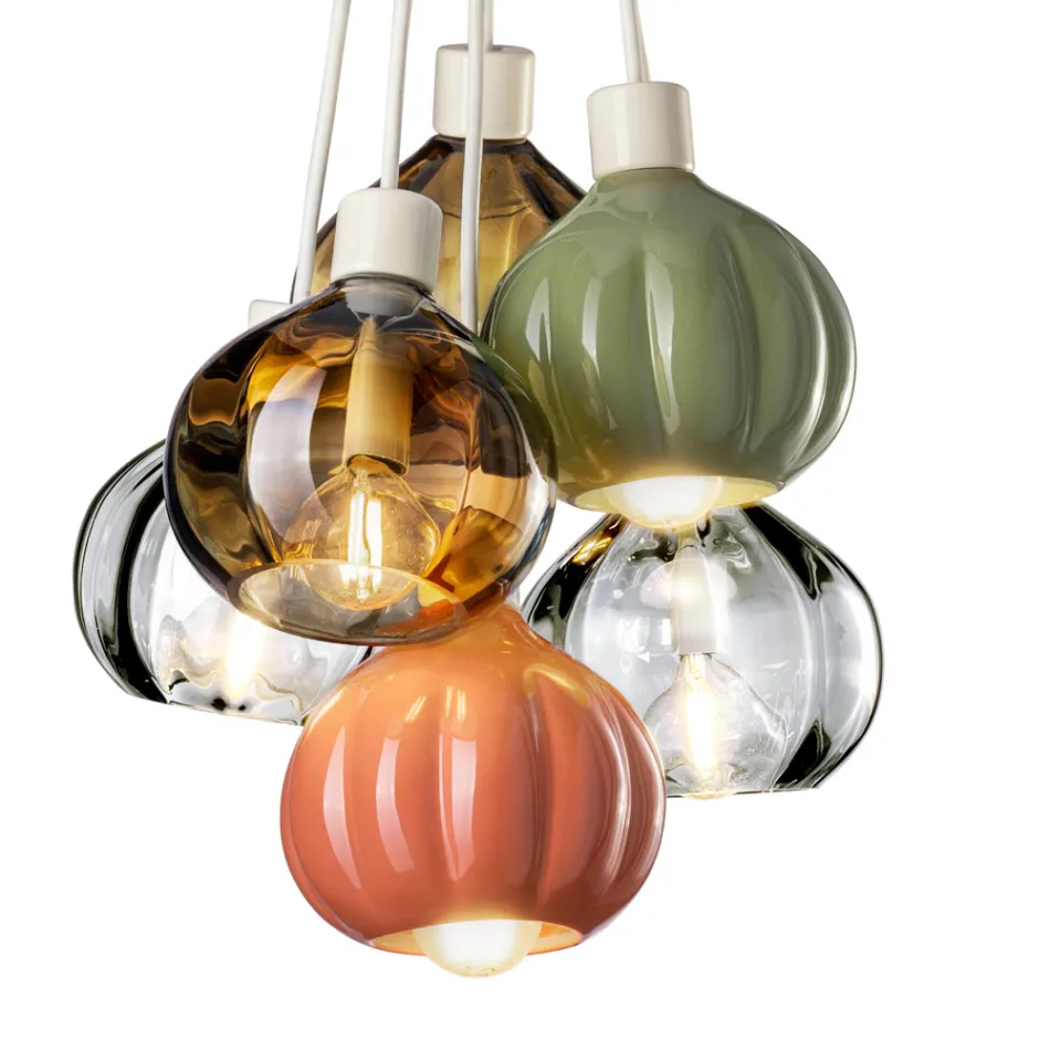 Lampada a Sospensione con 6 Elementi in Ceramica e Vetro Made in Italy - Afoxe Viadurini