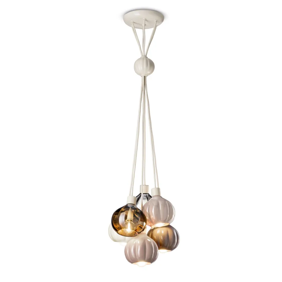 Lampada a Sospensione con 6 Elementi in Ceramica e Vetro Made in Italy - Afoxe Viadurini