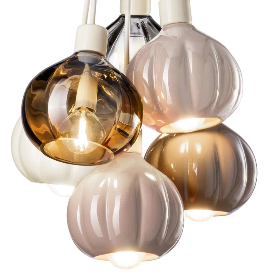 Lampada a Sospensione con 6 Elementi in Ceramica e Vetro Made in Italy - Afoxe Viadurini