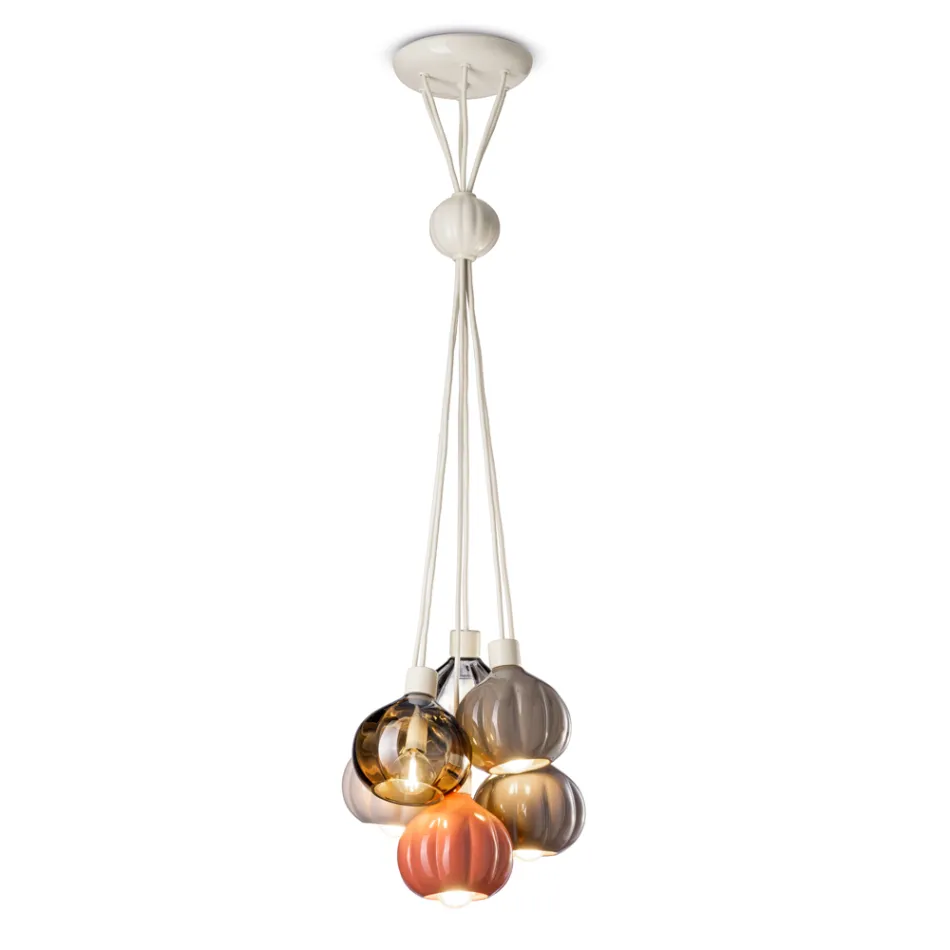 Lampada a Sospensione con 6 Elementi in Ceramica e Vetro Made in Italy - Afoxe Viadurini