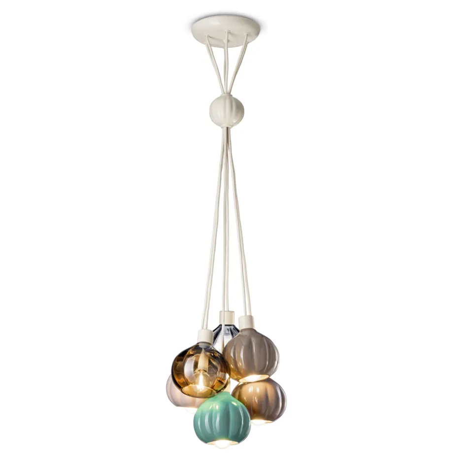 Lampada a Sospensione con 6 Elementi in Ceramica e Vetro Made in Italy - Afoxe Viadurini
