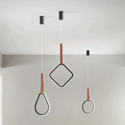Lampada a Sospensione con Forme Geometriche e Dettaglio in Ecopelle - Cipresso Viadurini