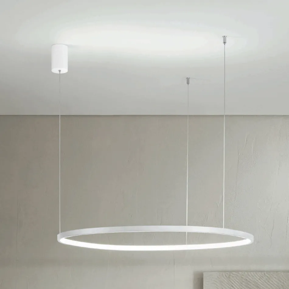 Lampada a Sospensione con Luce LED Rotonda Orizzontale in Metallo - Gelso Viadurini