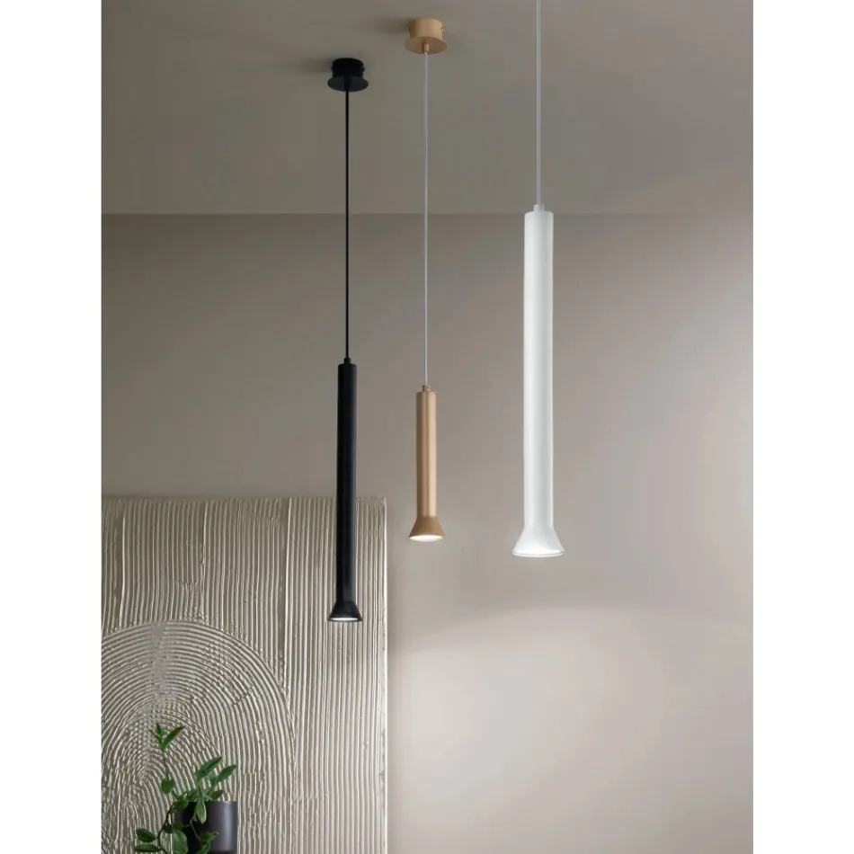 Lampada a Sospensione con Montatura Metallica e Cavi Regolabili - Betulla Viadurini