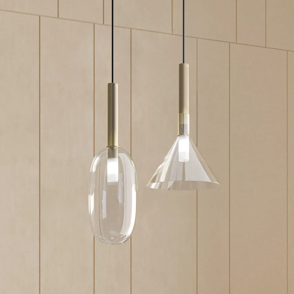 Lampada a Sospensione con Vetro in Varie Forme Made in Italy - Sintonia Viadurini