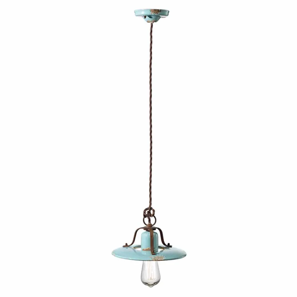 Lampada a sospensione country in ceramica e metallo Sara Ferroluce Viadurini