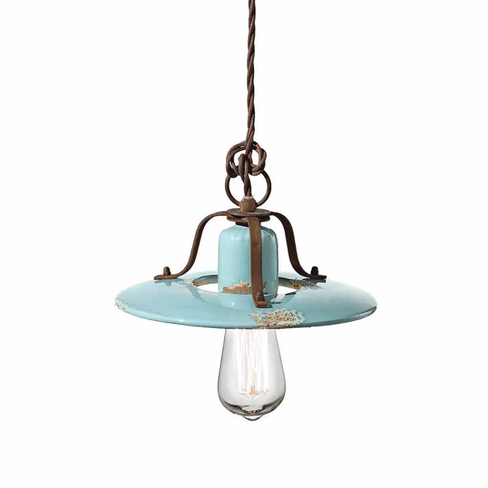 Lampada a sospensione country in ceramica e metallo Sara Ferroluce Viadurini
