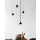 Lampada a Sospensione Design 5 o 7 Luci Filo in Alluminio Nero - Mercado Viadurini