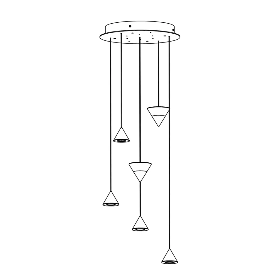 Lampada a Sospensione Design 5 o 7 Luci Filo in Alluminio Nero - Mercado Viadurini