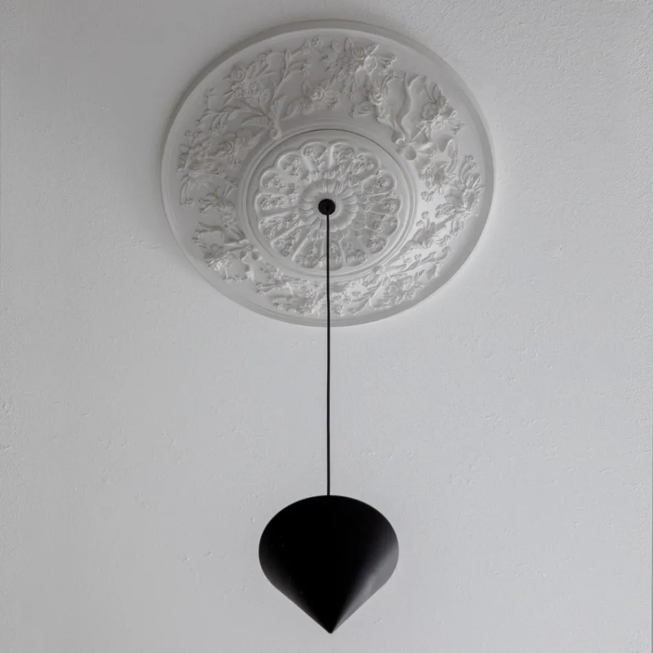Lampada a Sospensione Design Gesso Bianco e Alluminio Nero 1 Cono - Tesera Viadurini