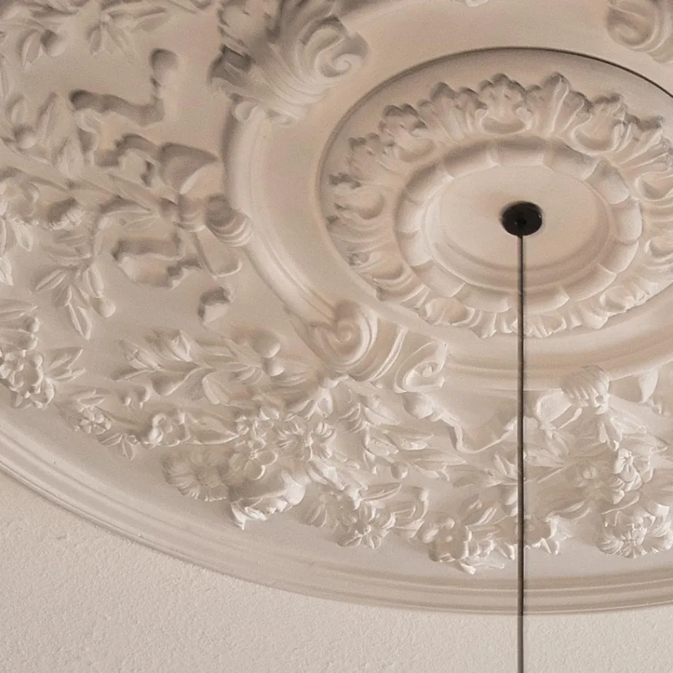 Lampada a Sospensione Design Gesso Bianco e Alluminio Nero 1 Cono - Tesera Viadurini