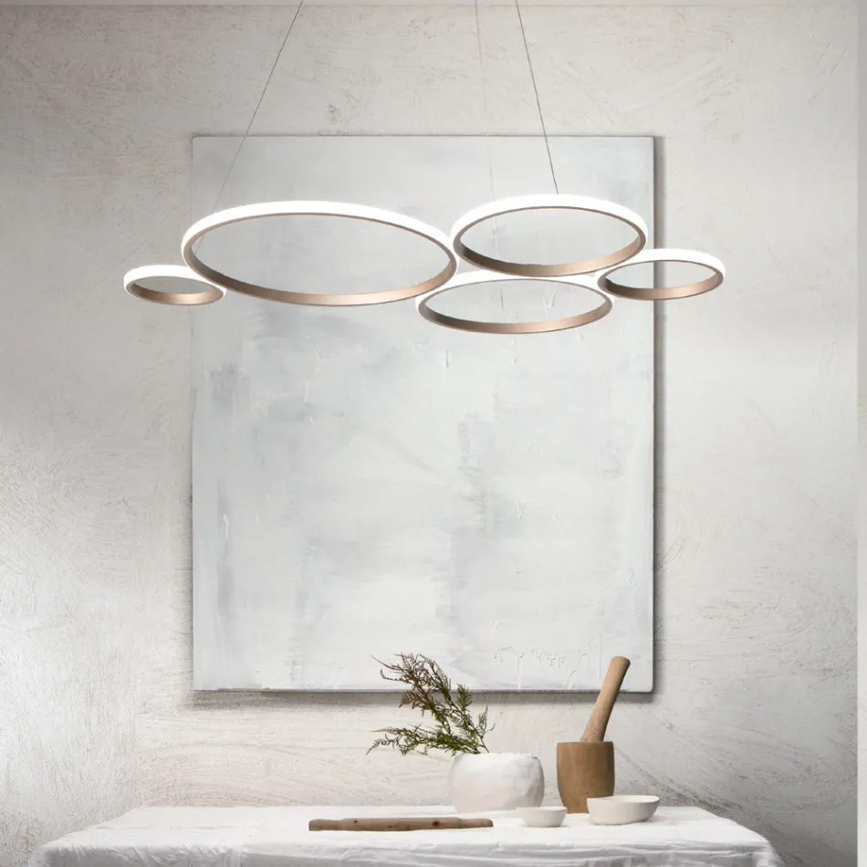 Lampada a Sospensione Design per Soggiorno in Metallo Argento o Oro - Olimpo Viadurini