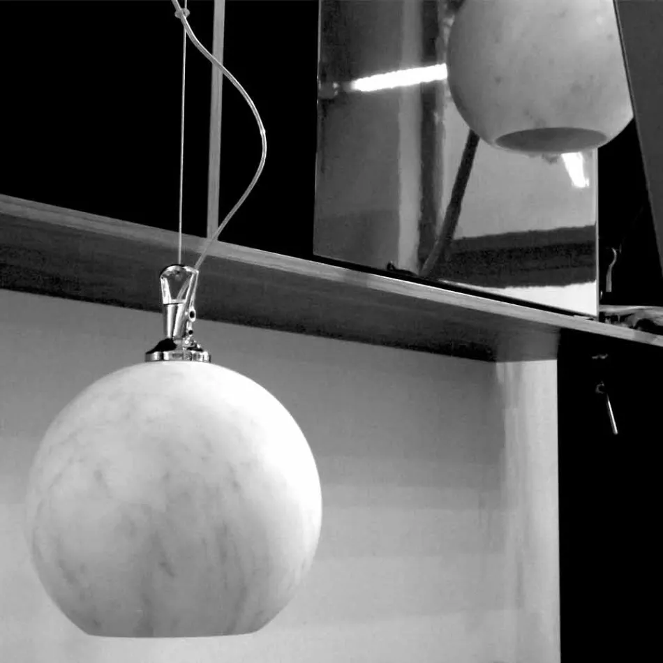 Lampada a Sospensione di Design in Marmo Bianco di Carrara Made in Italy - Panda Viadurini