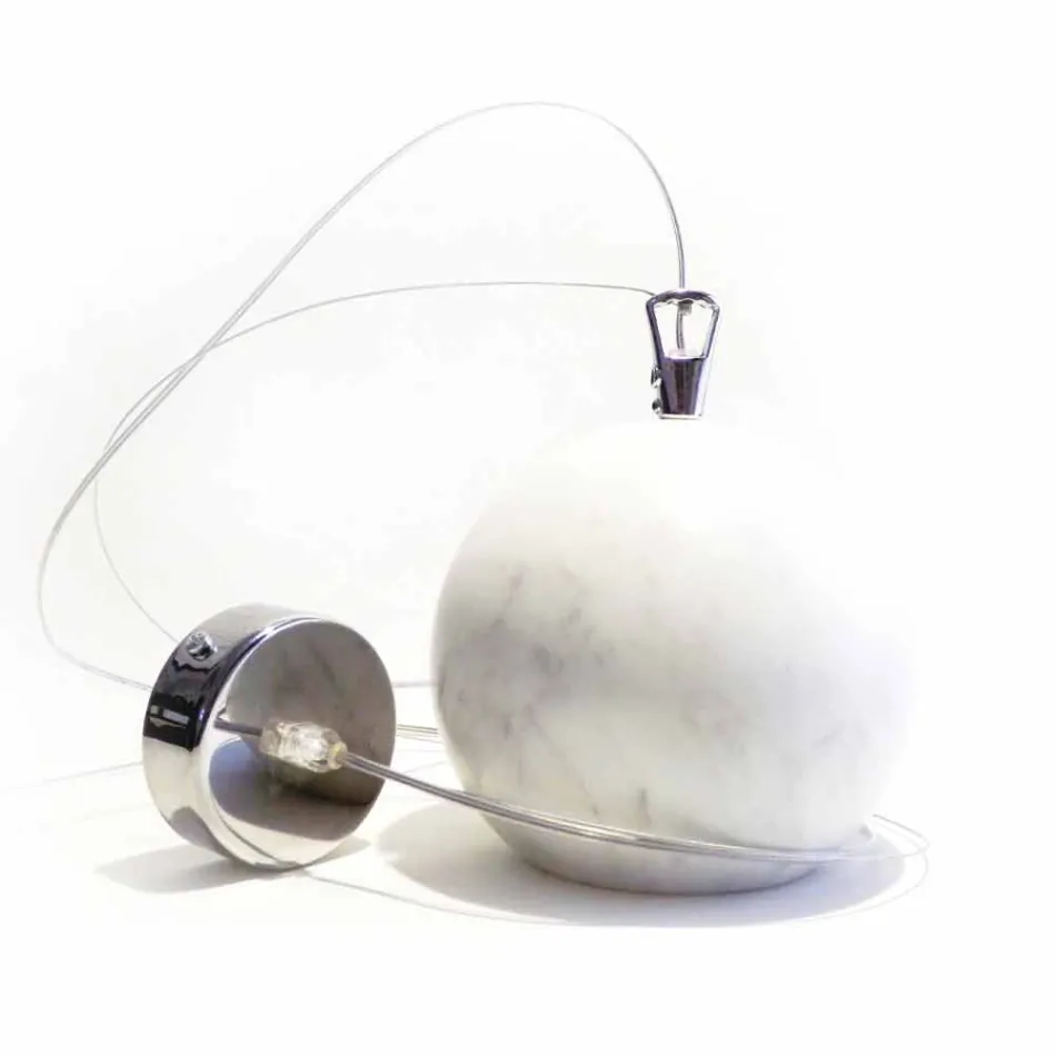Lampada a Sospensione di Design in Marmo Bianco di Carrara Made in Italy - Panda Viadurini