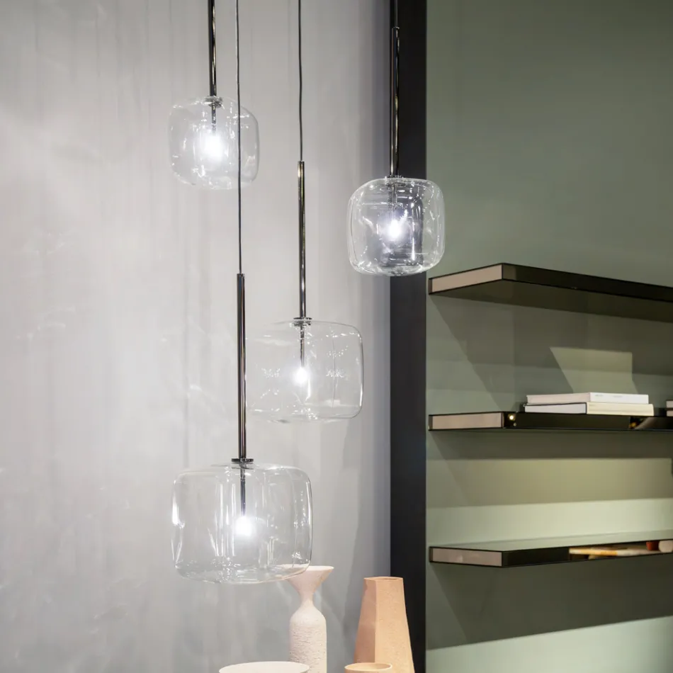 Lampada a Sospensione di Design in Metallo e Vetro Made in Italy - Donatina Viadurini