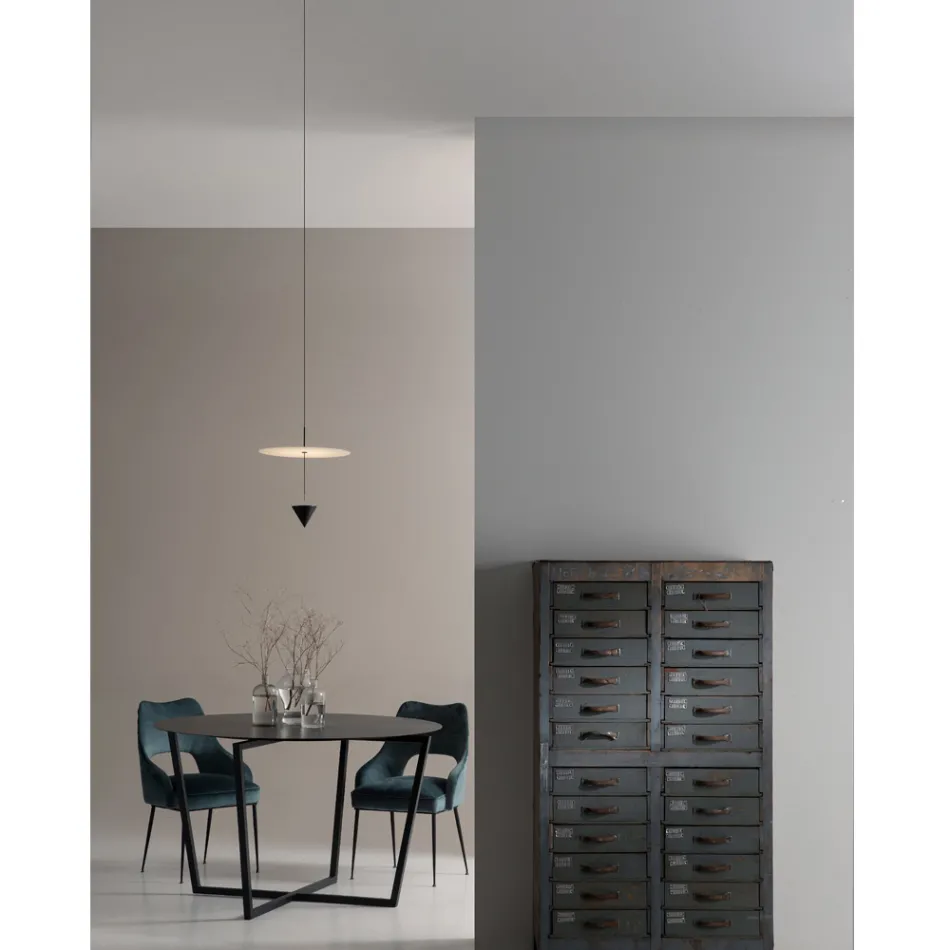 Lampada a Sospensione in Alluminio con Piatto Bianco e Cono Nero - Padel Viadurini
