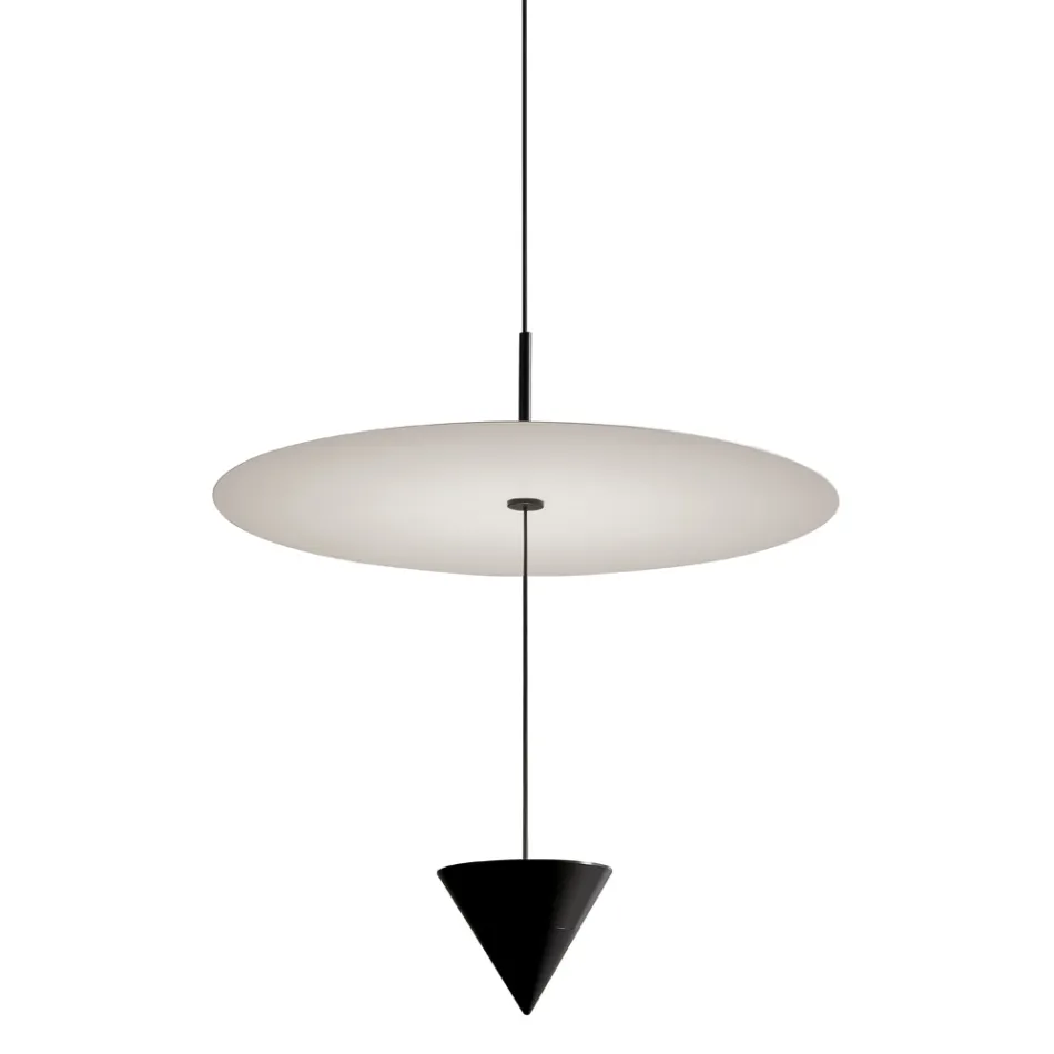 Lampada a Sospensione in Alluminio con Piatto Bianco e Cono Nero - Padel Viadurini