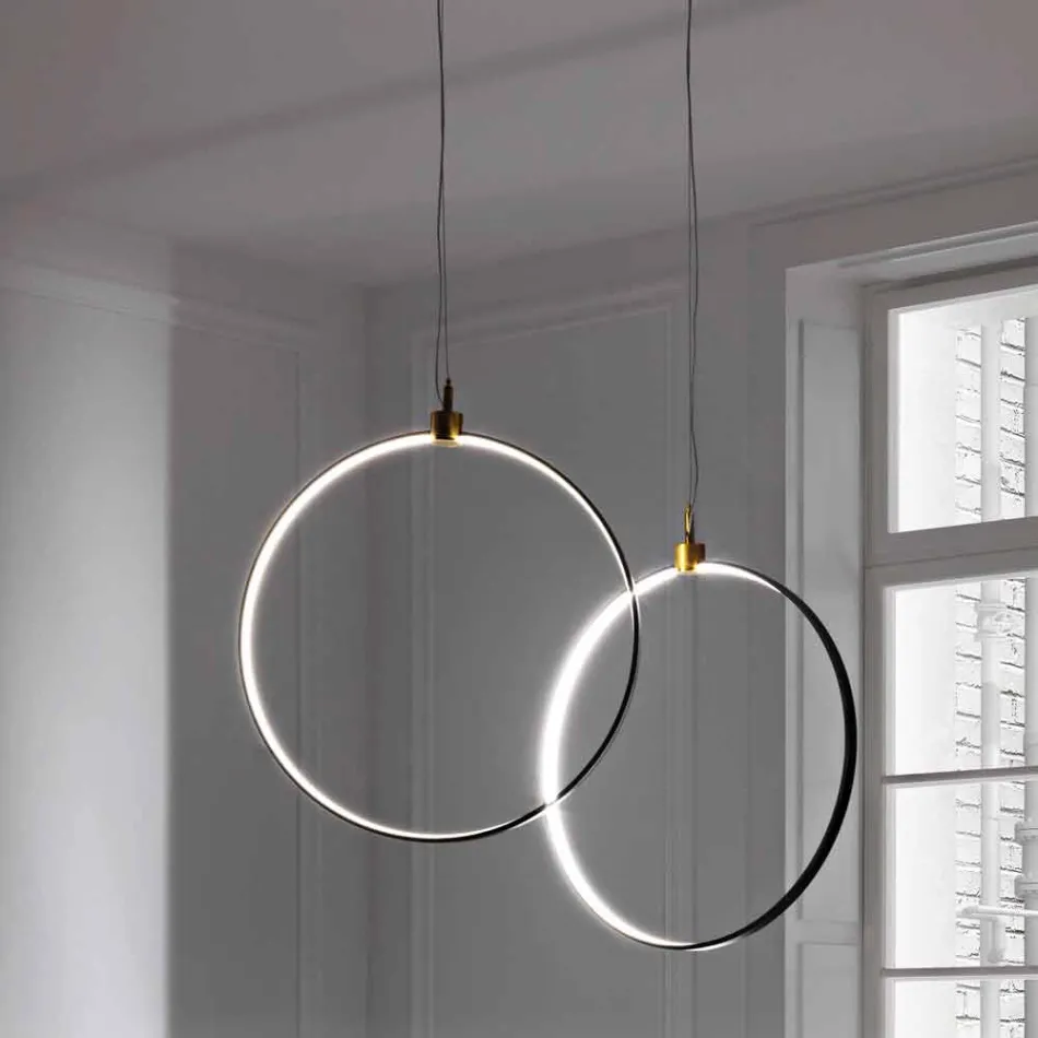 Lampada a Sospensione in Alluminio Nero e Ottone Naturale Made in Italy - Norma Viadurini