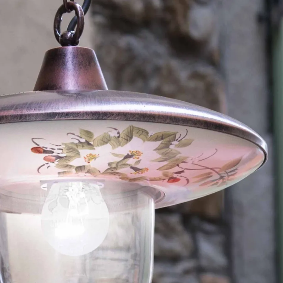 Lampada a Sospensione in Alluminio Nero Rame con Decoro a Mano - Latina Viadurini