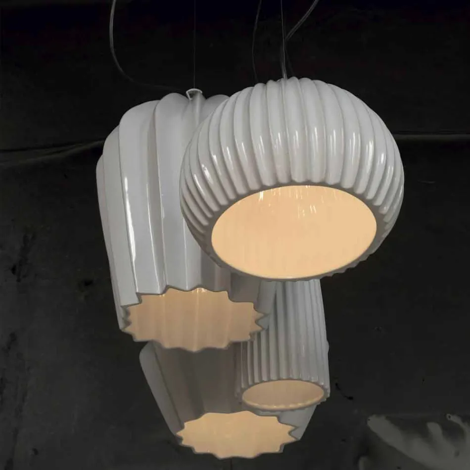 Lampada a Sospensione in Ceramica Bianca Lucida Design in 4 Forme - Oasi Viadurini