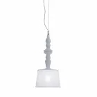 Lampada a Sospensione in Ceramica Bianca Paralume in Lino Corto Design - Cadabra Viadurini