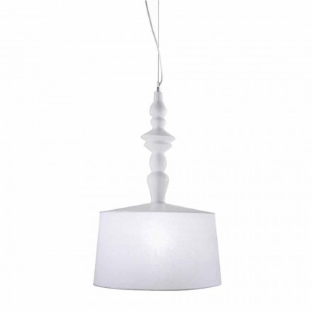 Lampada a Sospensione in Ceramica Bianca Paralume in Lino Corto Design - Cadabra Viadurini